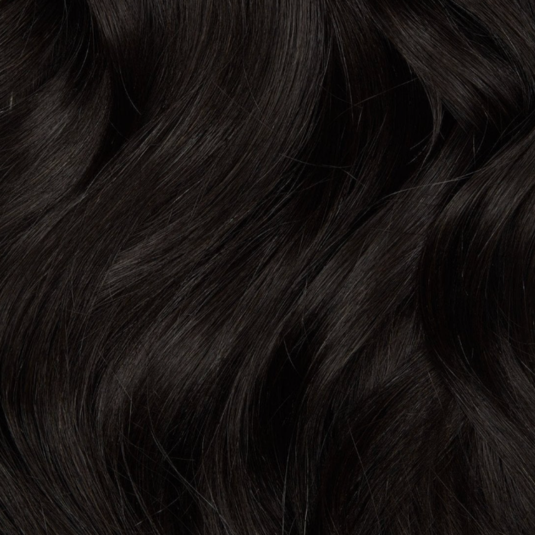 Extra Hair Extension Piece - Darkest Brown #1A showing smooth, wavy, natural-looking hair strands for volume boost.
