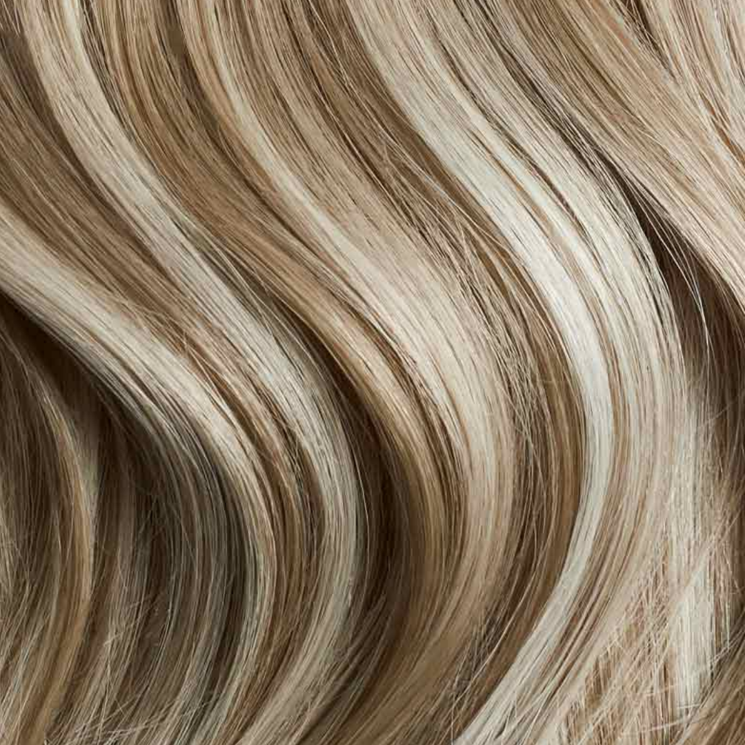Close-up of smooth wavy hair strands in creamy blonde shade for Extra Hair Extension Piece - Creamy Vanilla 8A/613