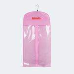 Pink hanging organizer with clear front and zipper, designed for storing and protecting hair extensions, Hair Extension Storage Bag & Hanger