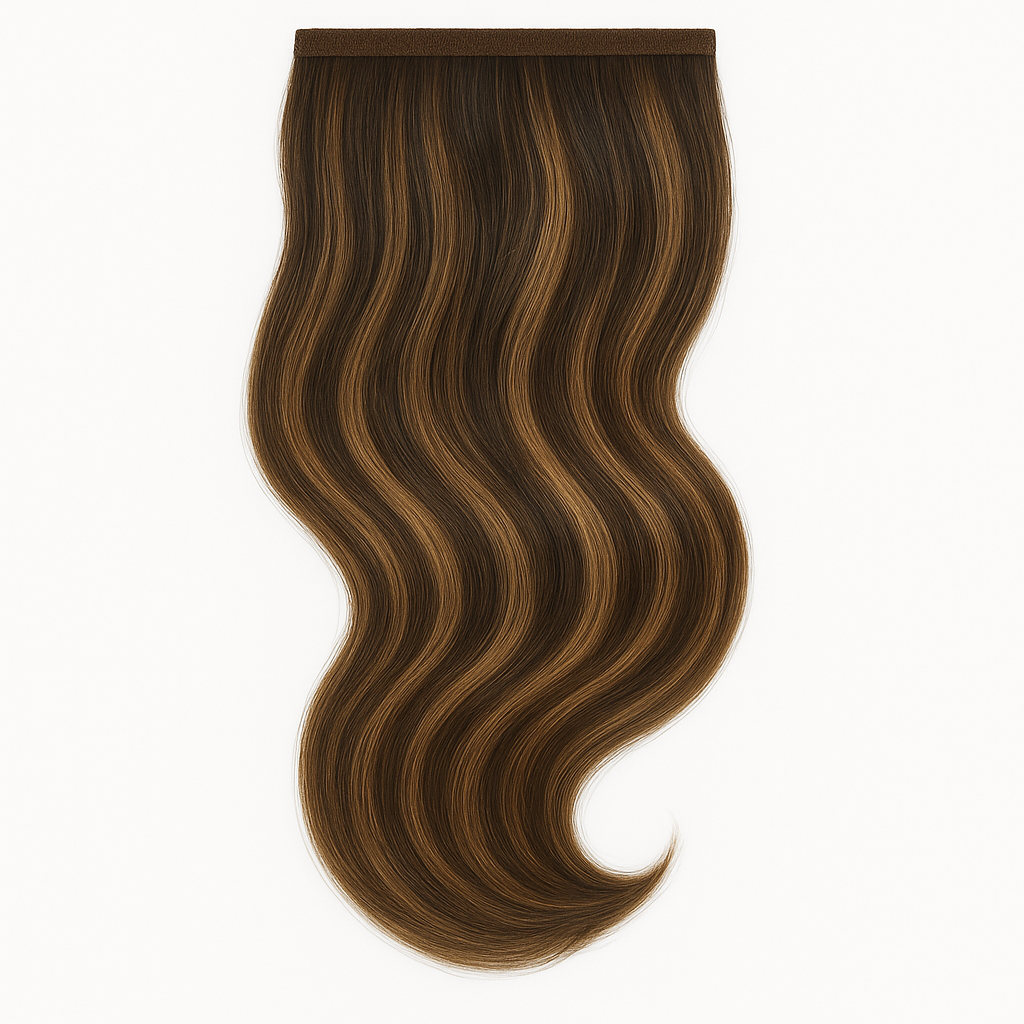Extra Hair Extension Piece - #DU featuring wavy brown shades for natural-looking volume and seamless blend