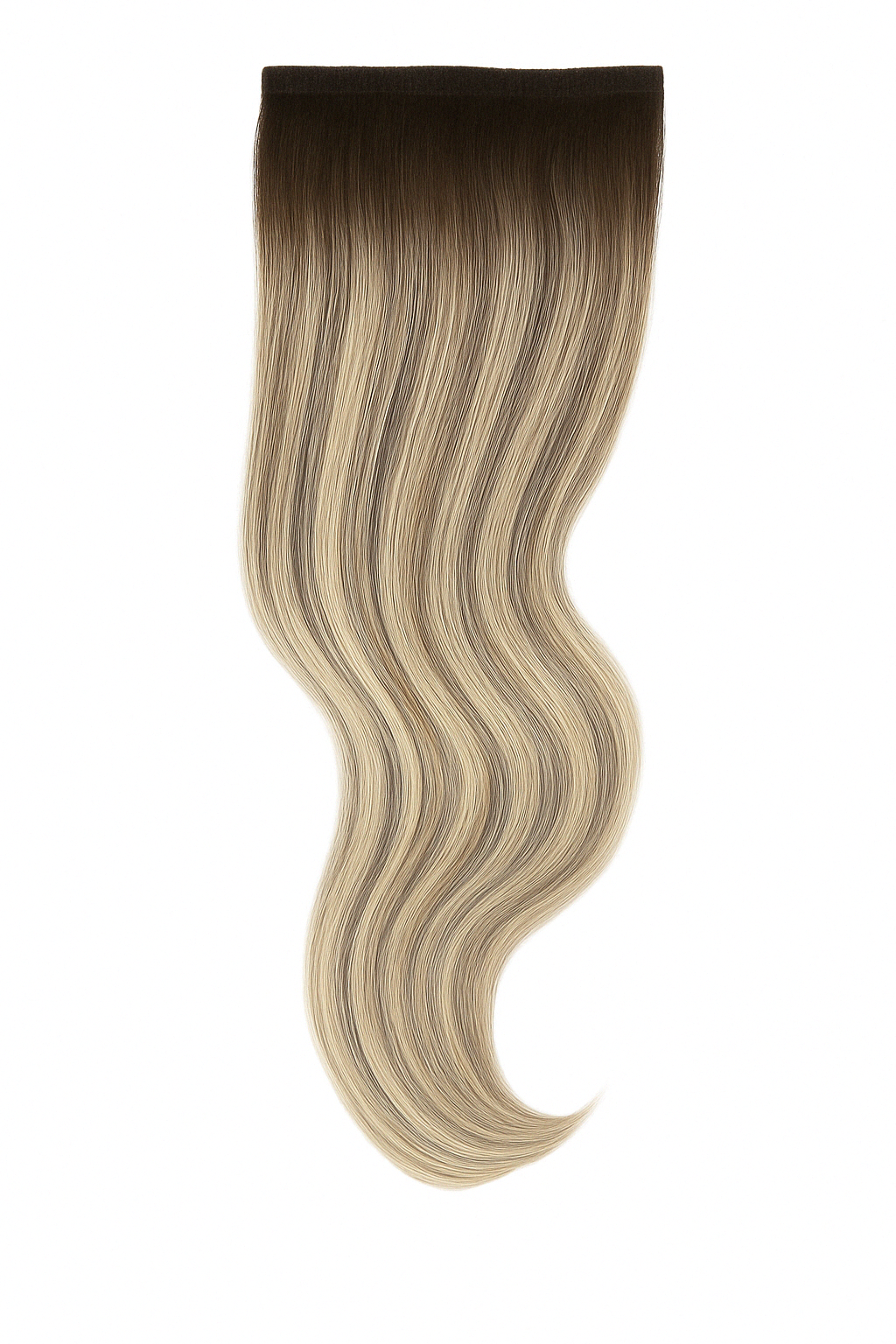 Extra Piece Bondi Root Stretch #T7/P60/18A wavy hair extension with dark roots fading to light blonde tones